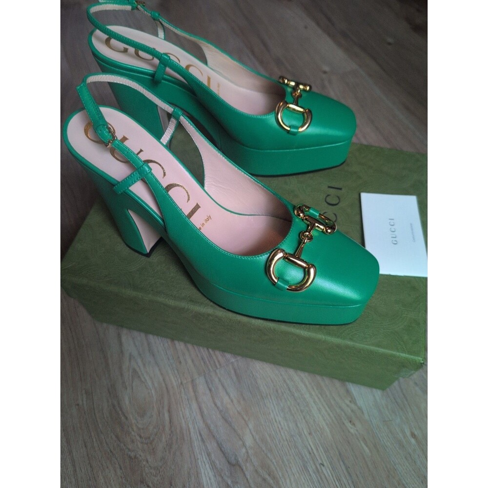 Gucci Charlotte Horsebit Platform Slingback Heels green Women's Eu 38 $1390